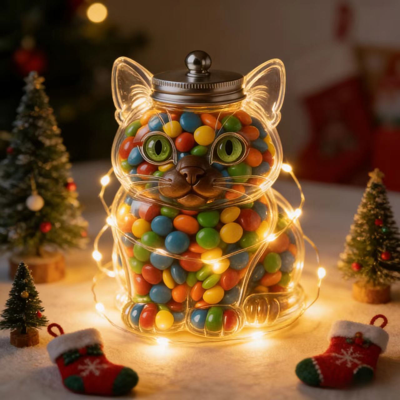 Food Storage Glass Containers - Cute Cat Shaped Glass Candy Jar