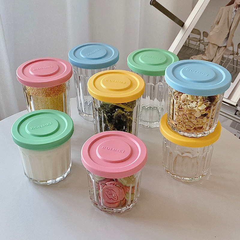 Food Storage Glass Containers - Color Cover Glass Sealed Tank Storage