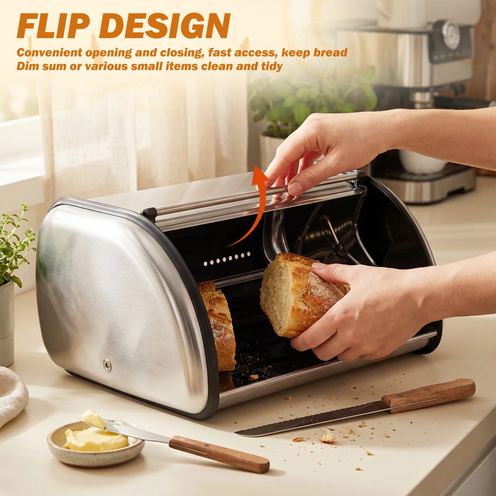 Stainless Steel Bread Box Larg - Bread Box Bamboo recension och pris