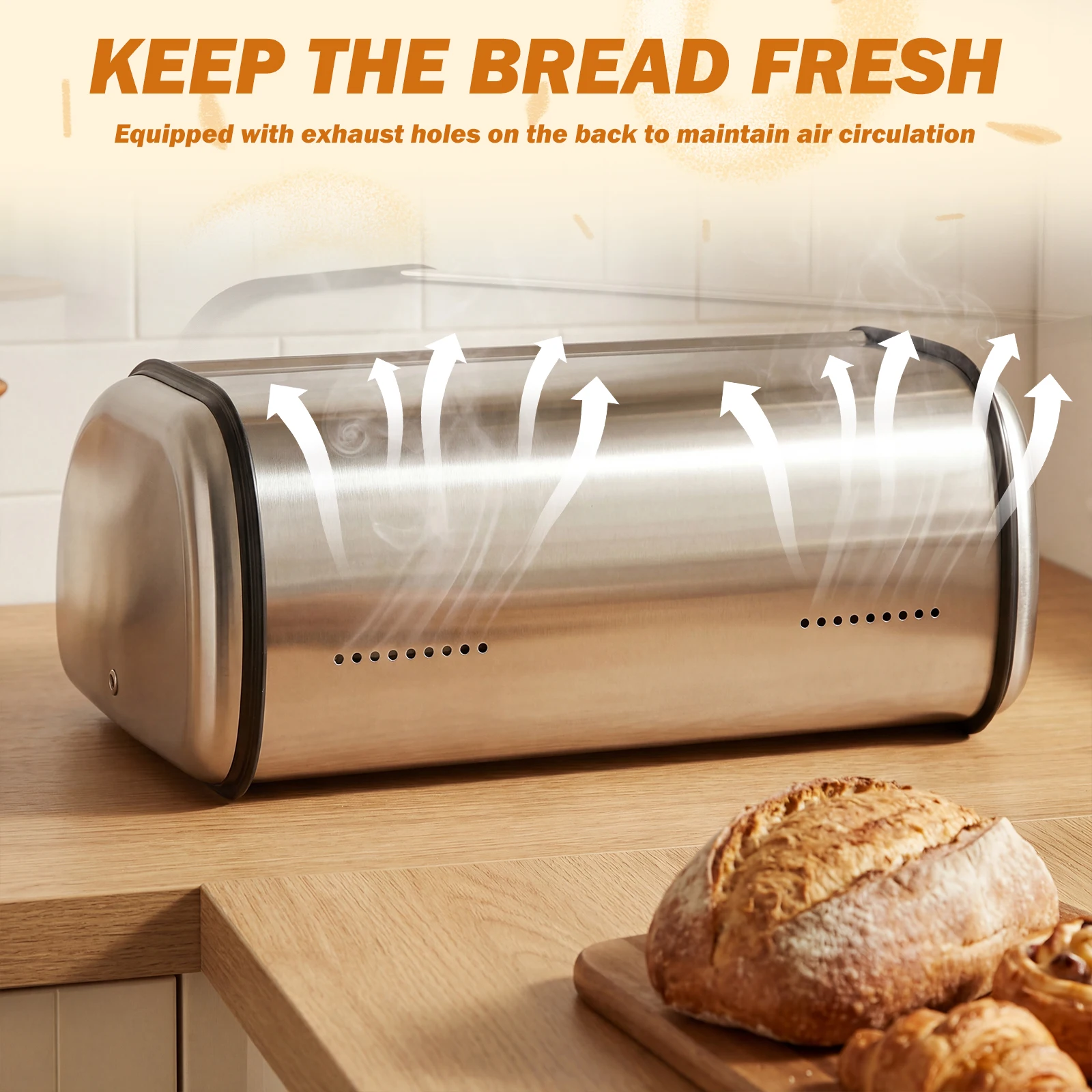 Stainless Steel Bread Box Larg - Bread Box Bamboo recension och pris