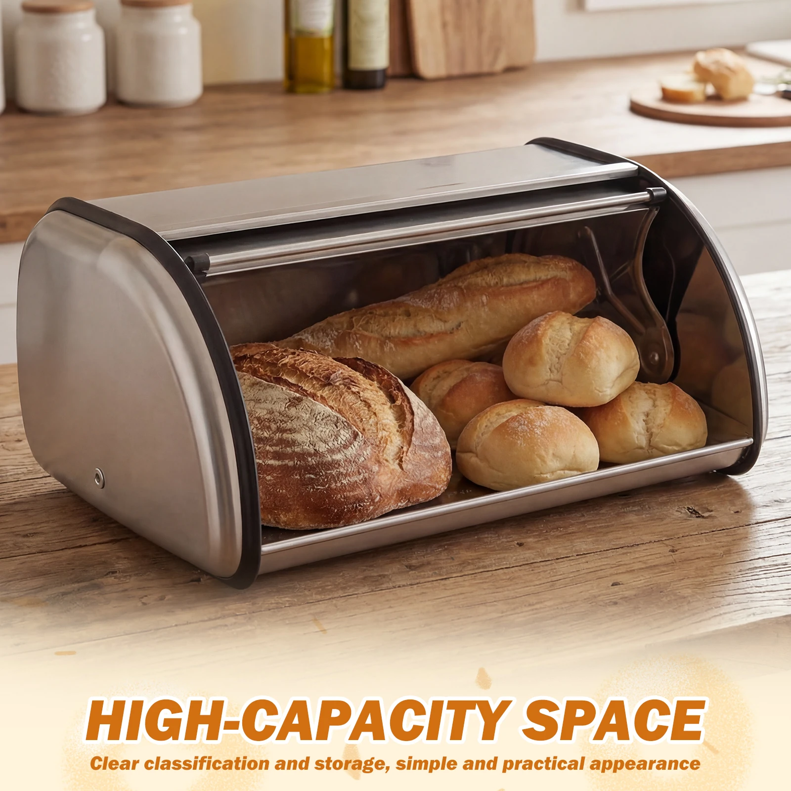 Stainless Steel Bread Box Larg - Bread Box Bamboo recension och pris