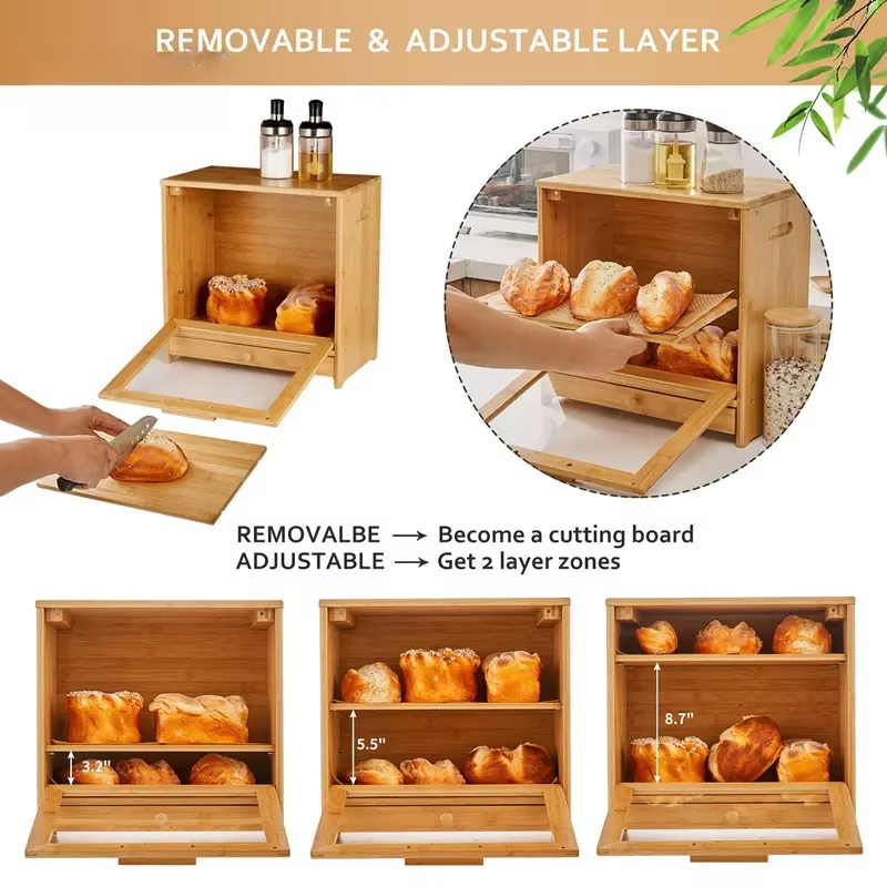 Bamboo Bread Box 2-Tier Wooden - Bread Box Bamboo recension och pris