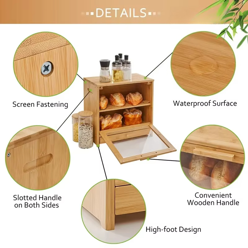 Bamboo Bread Box 2-Tier Wooden - Bread Box Bamboo recension och pris