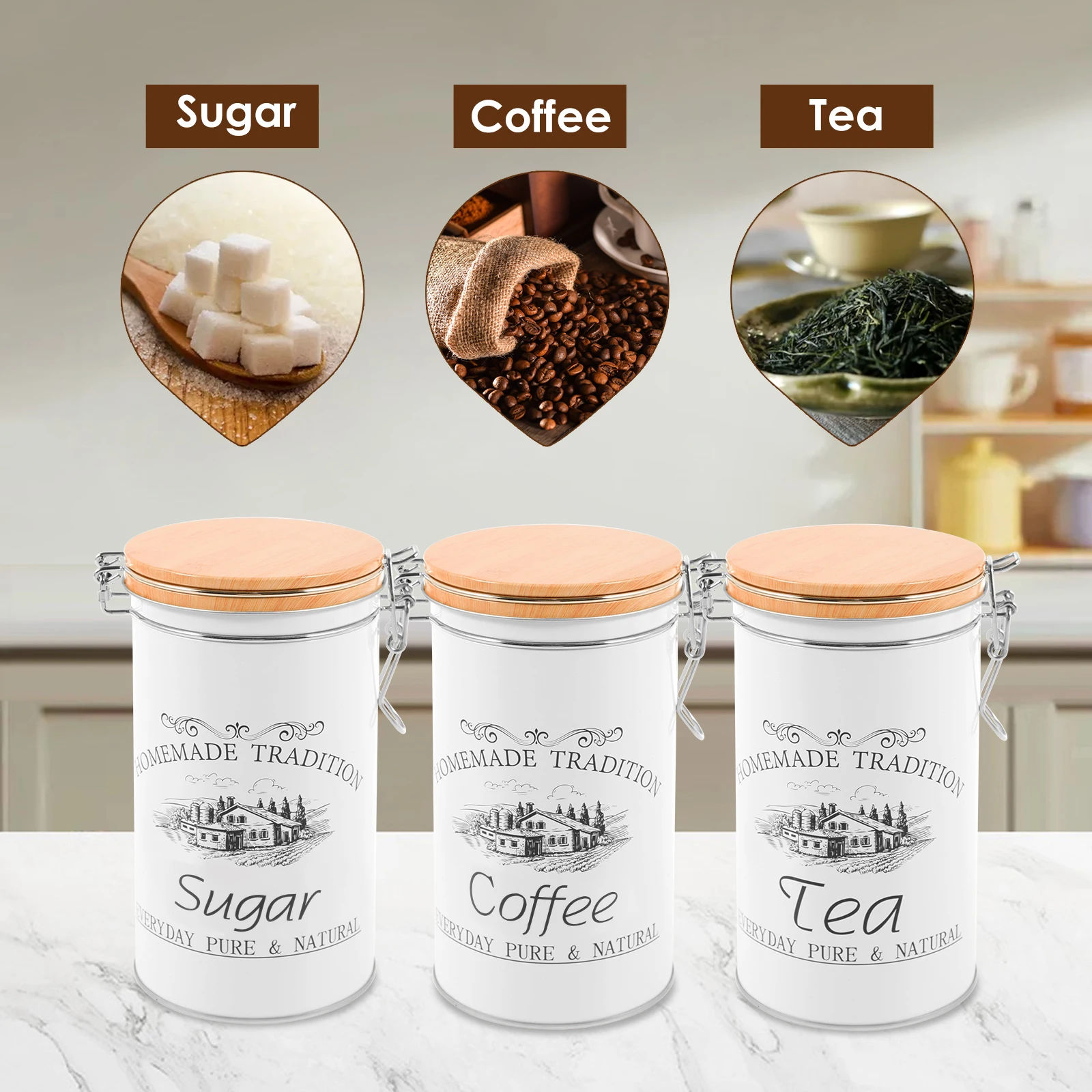 3Pcs/Set Tea Coffee Sugar Cani - Food Storage Kitchen Container Set recension och pris
