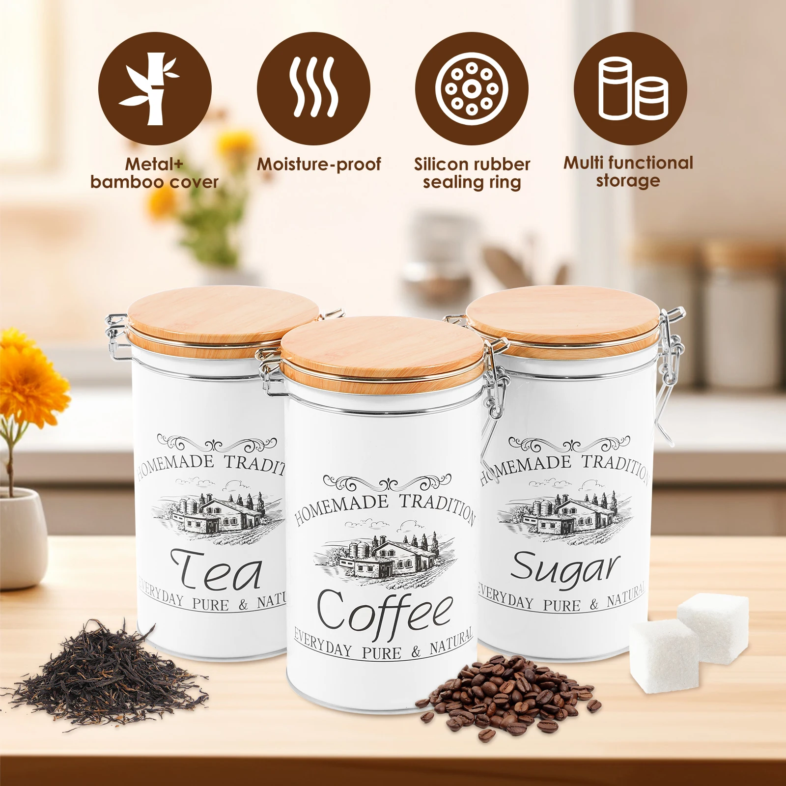 3Pcs/Set Tea Coffee Sugar Cani - Food Storage Kitchen Container Set recension och pris